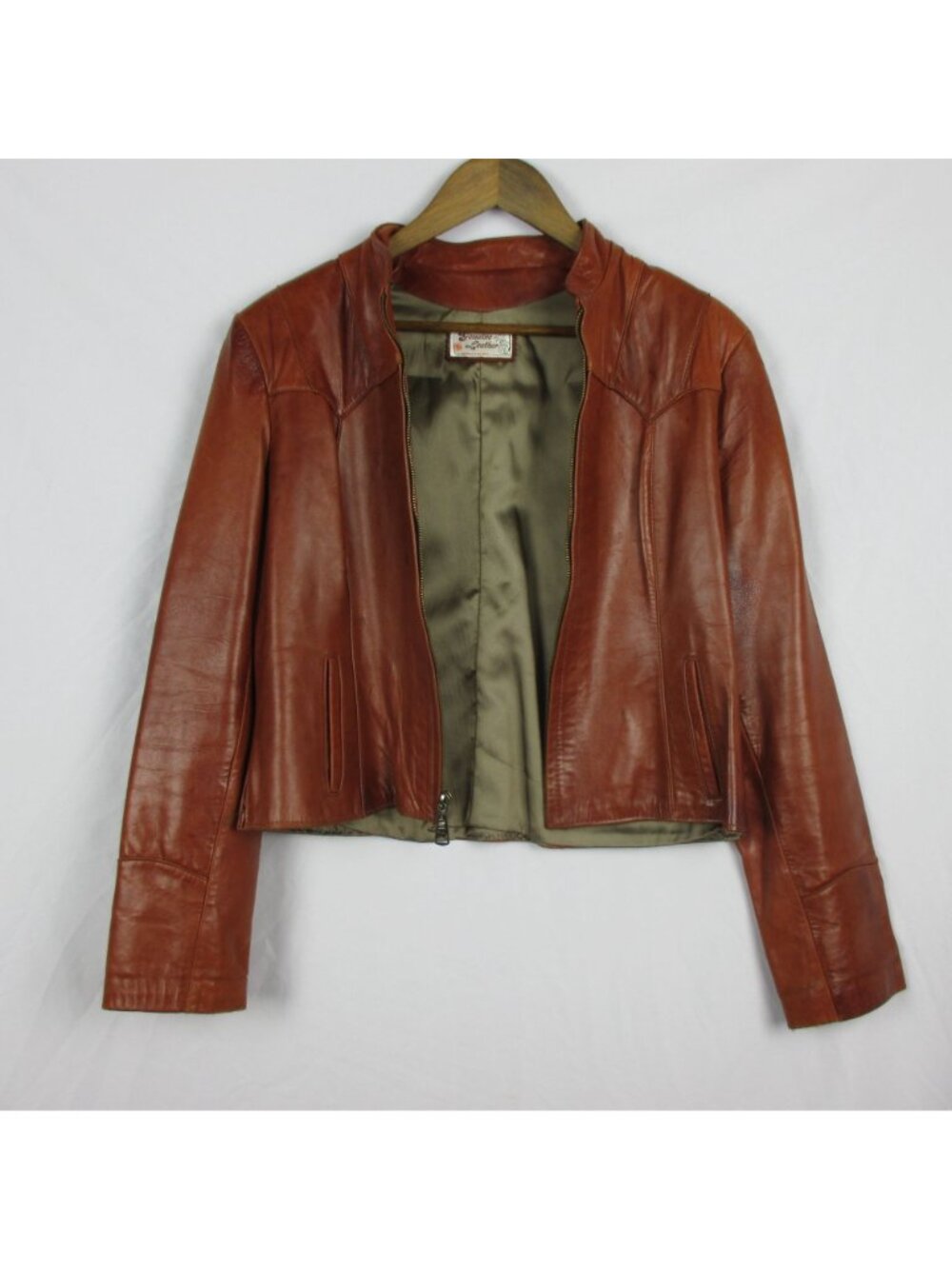 Vintage Womens Genuine Leather Jacket Brown Zip Front Size 12 Hecho En Mexico - Picture 4 of 10